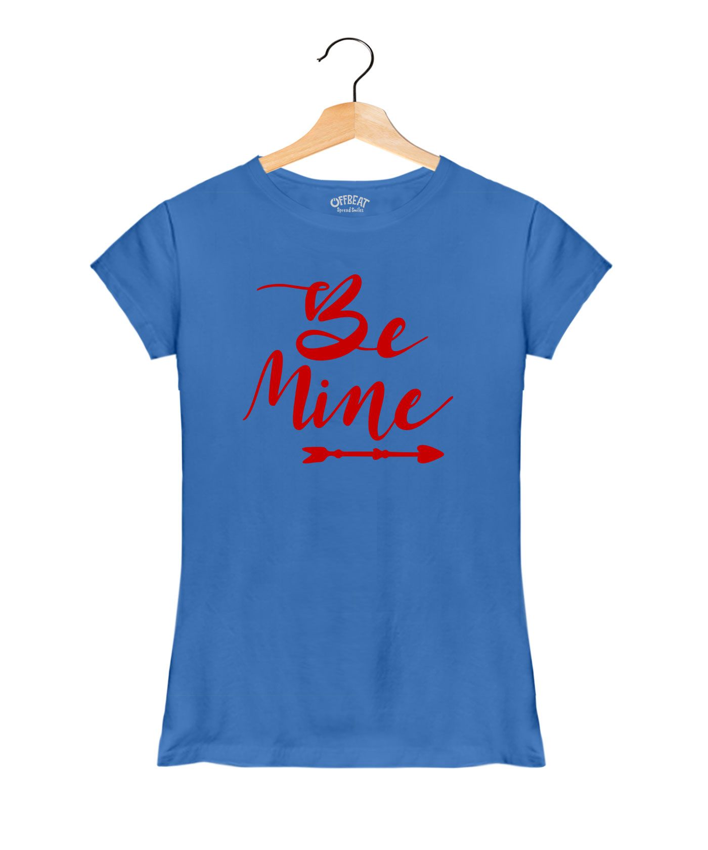Be Mine - Premium Round Neck Couple Tees in Cotton for Women - Electric Blue 