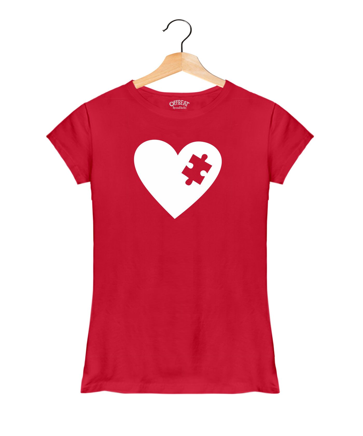 Heart Puzzle - Premium Round Neck Couple Tees in Cotton for Women - Red 