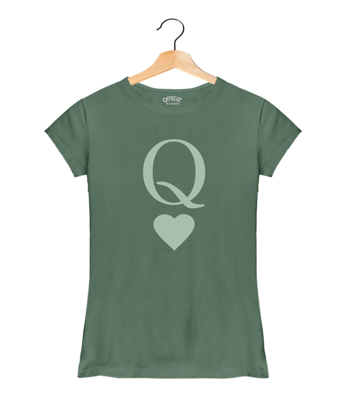 King And Queen - Premium Round Neck Couple Tees in Cotton for Women - Basil Green 