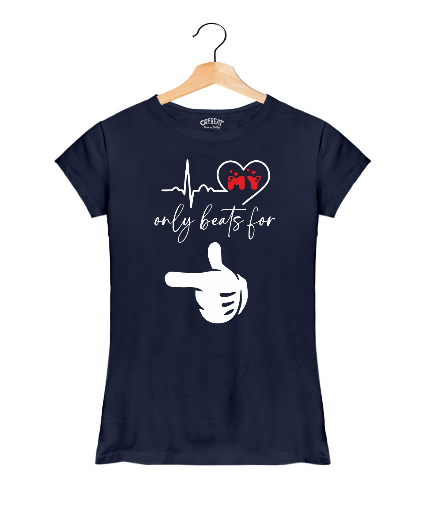 My Beats Love - Premium Round Neck Couple Tees in Cotton for Women - Navy Blue 