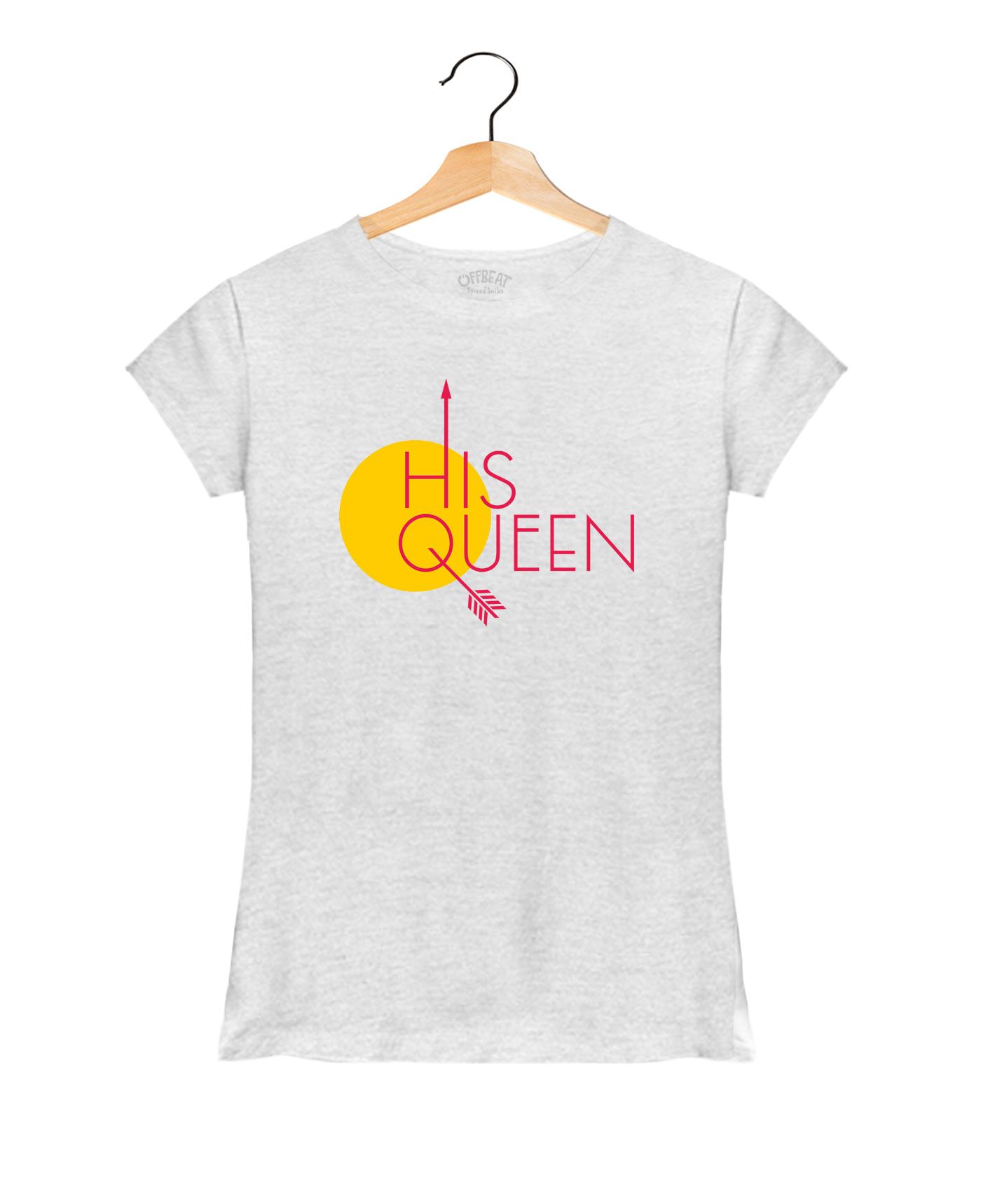 Her King And His Queen - Premium Round Neck Couple Tees in Cotton for Women - White Melange 