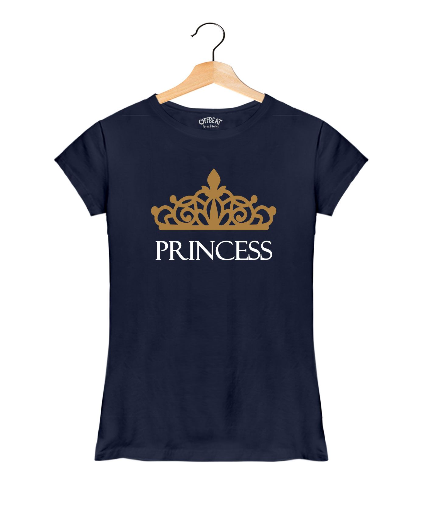 Prince And Princess - Premium Round Neck Couple Tees in Cotton for Women - Navy Blue 